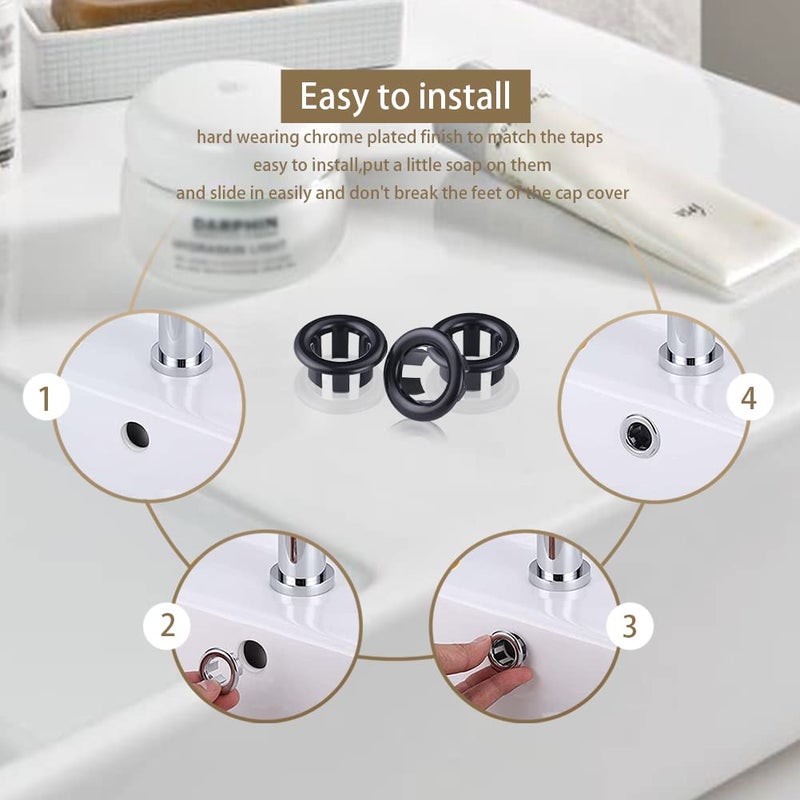 SKYPIA 4 Pcs Sink Overflow Ring Set Bathroom Accessary Kitchen Bathroom Sink Basin Overflow Cover Vanity Sink Overflow Cover (Black) - Image 3